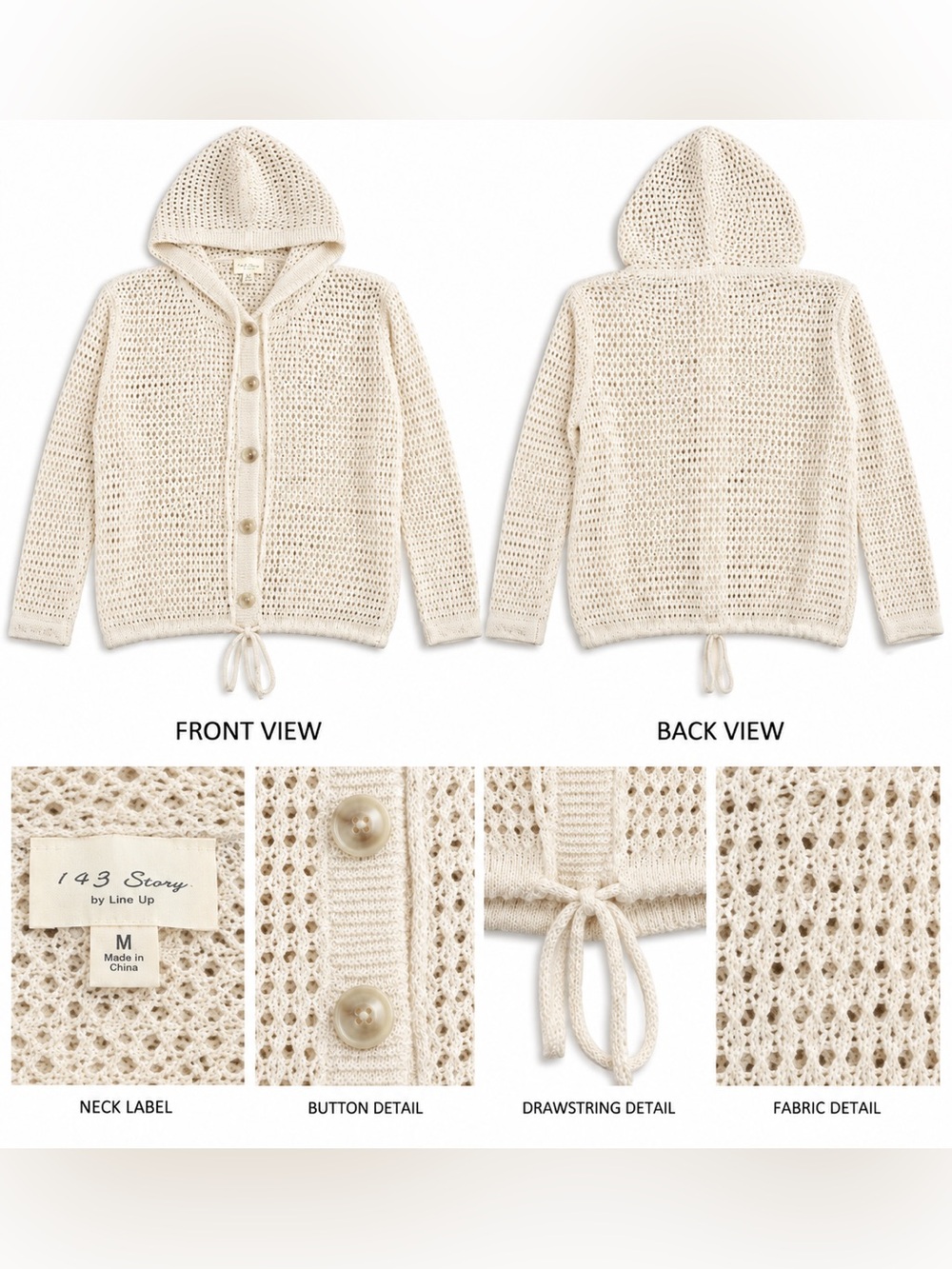 143 Story by Line Up Open-Knit Hooded Cardigan – Women’s M